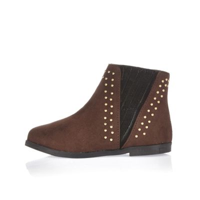 Mini girls brown studded Chelsea boots
